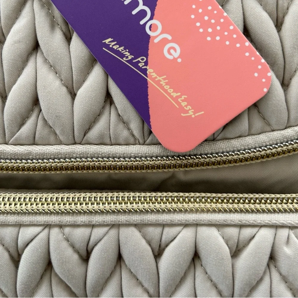 Stylish Quilted Compact Diaper Bag Backpack in Cream NWT